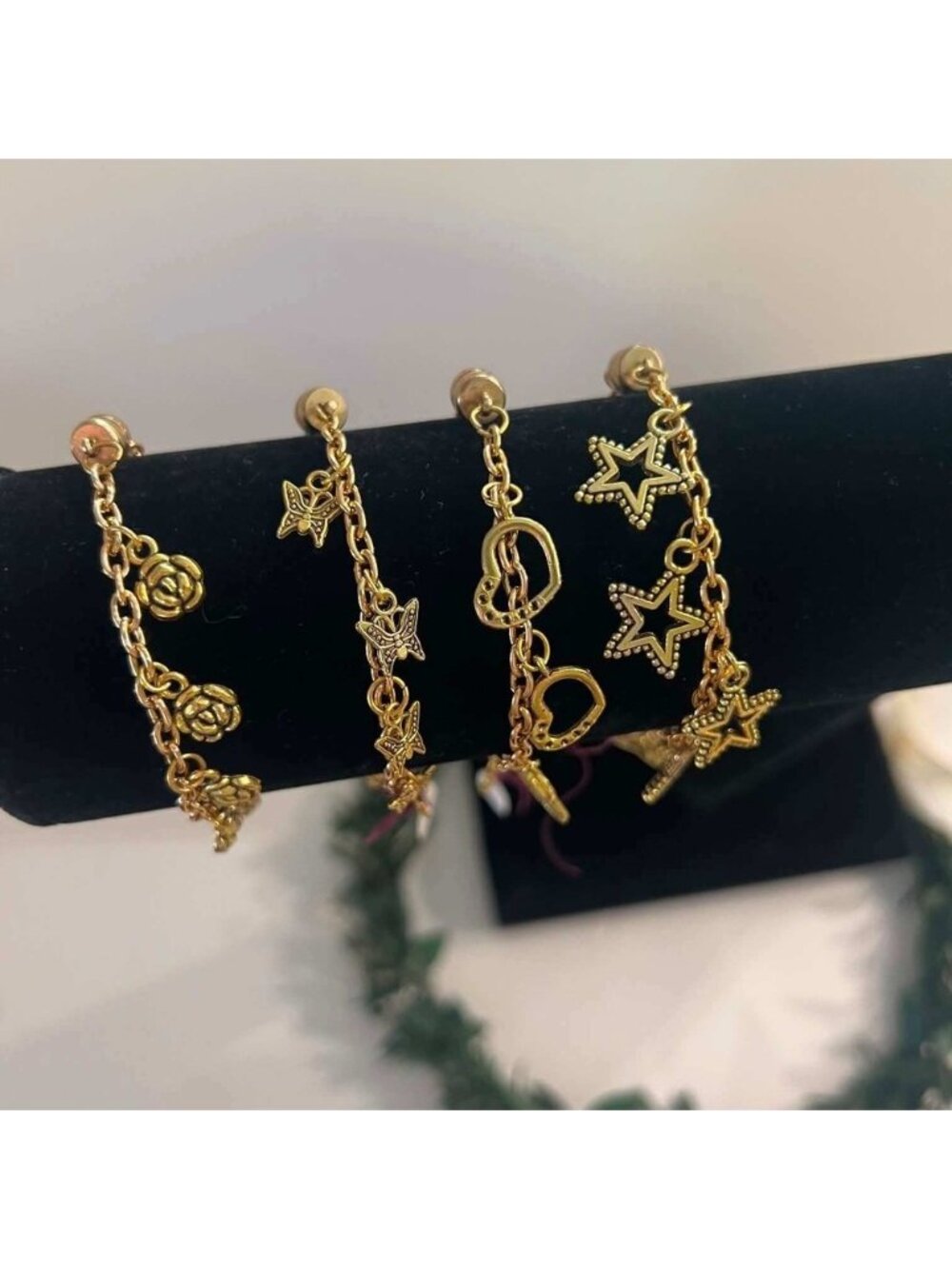 Gold Tone Charm Bracelets Rose Butterfly‎ Heart Star Link Jewelry Dainty Whimsy